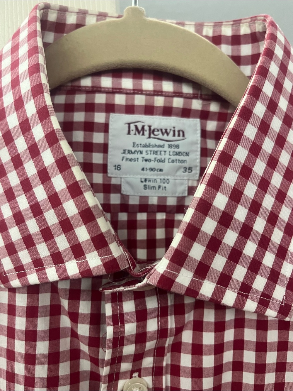 T.M.Lewin Red and White Gingham Button-Down Shirt